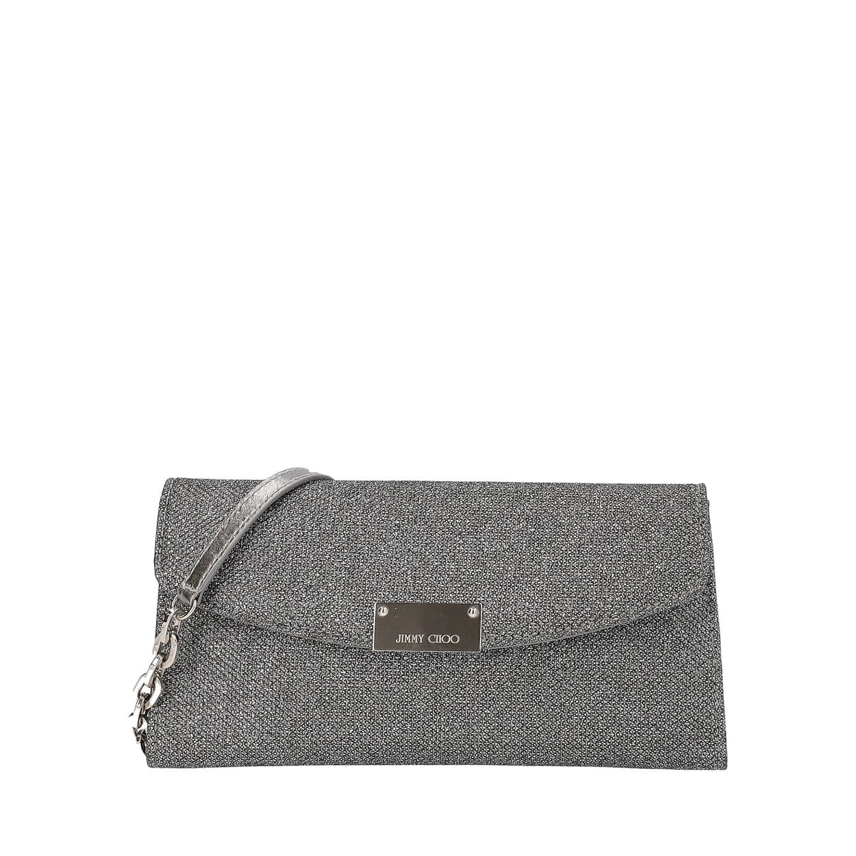 JIMMY CHOO Lame Riane Clutch Bag Silver | Luxity