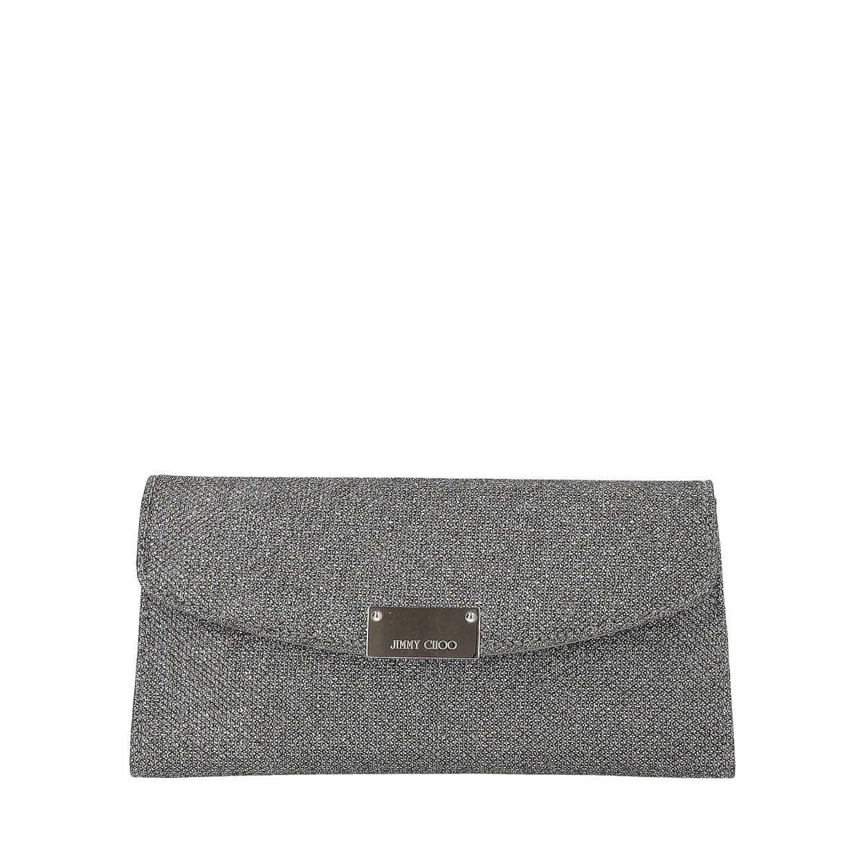 JIMMY CHOO シルバー グリッター クラッチバッグ JIMMY CHOO Lame Riane Clutch Bag Silver | Luxity