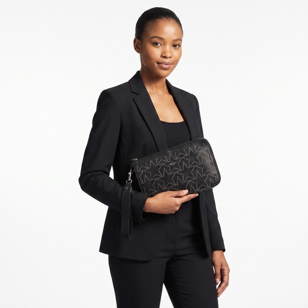 Leather Klei Star Studded Pouch Black
