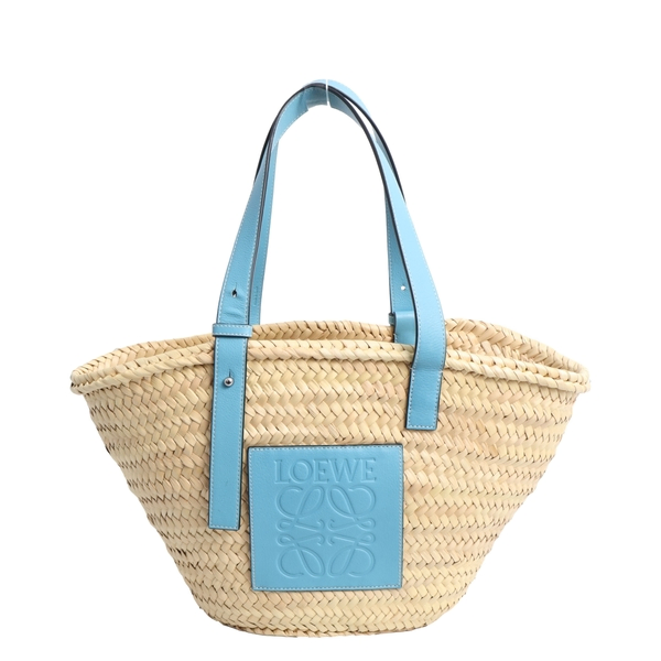 Raffia Medium Anagram Basket Tote Light Blue