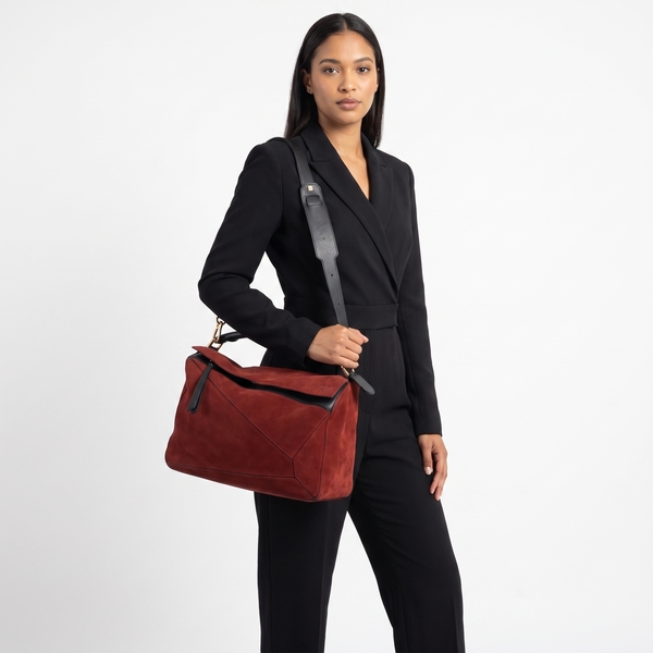 Suede Puzzle Large Bag Red/Black