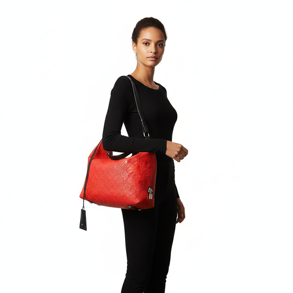 Leather Embossed Antheia Hobo Red PM