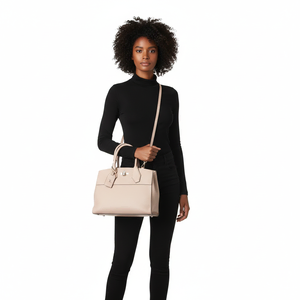 PRADA Leather Double Twist Lock Satchel Brown/Grey | Luxity