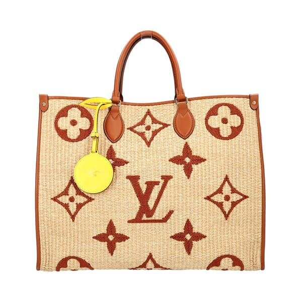 Raffia Monogram OnTheGo Tote MM Tan