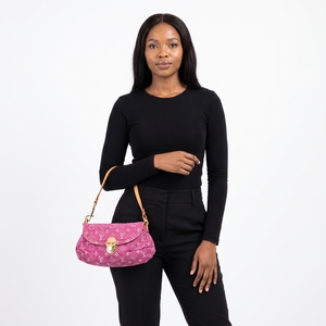 Denim Monogram Mini Pleaty Fuschia, view 8