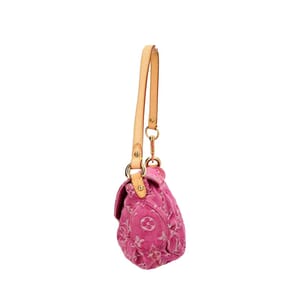 Denim Monogram Mini Pleaty Fuschia, view 4