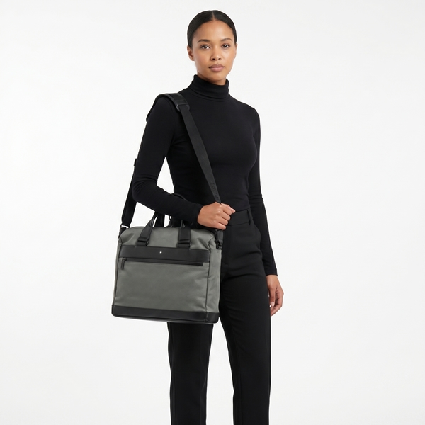 Nylon/Leather Nightflight Laptop Bag Black/Grey