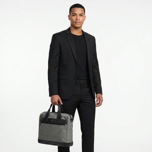 Nylon/Leather Nightflight Laptop Bag Black/Grey, view 10