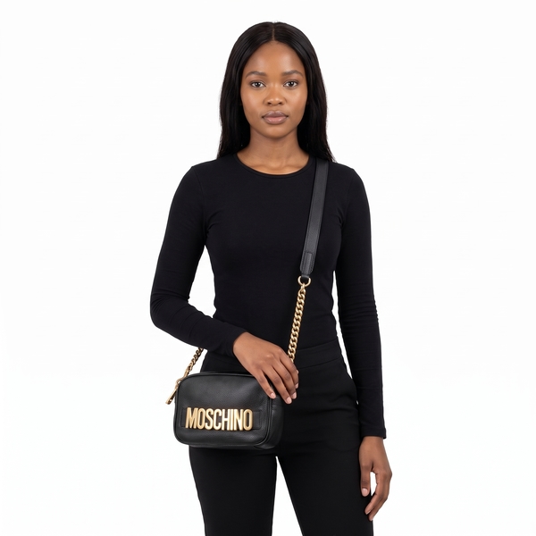 Leather Logo Camera Bag Black