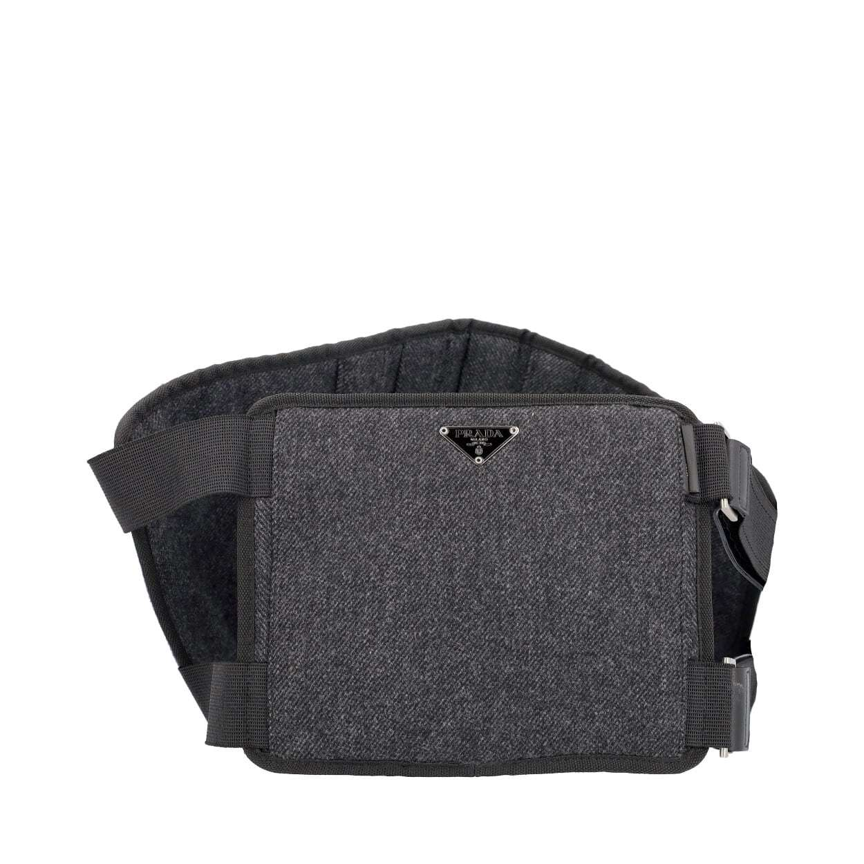 PRADA Wool Double Buckle Flat Belt Bag Grey | Luxity