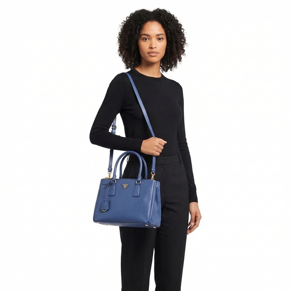 Saffiano Double Zip Small Tote Blue