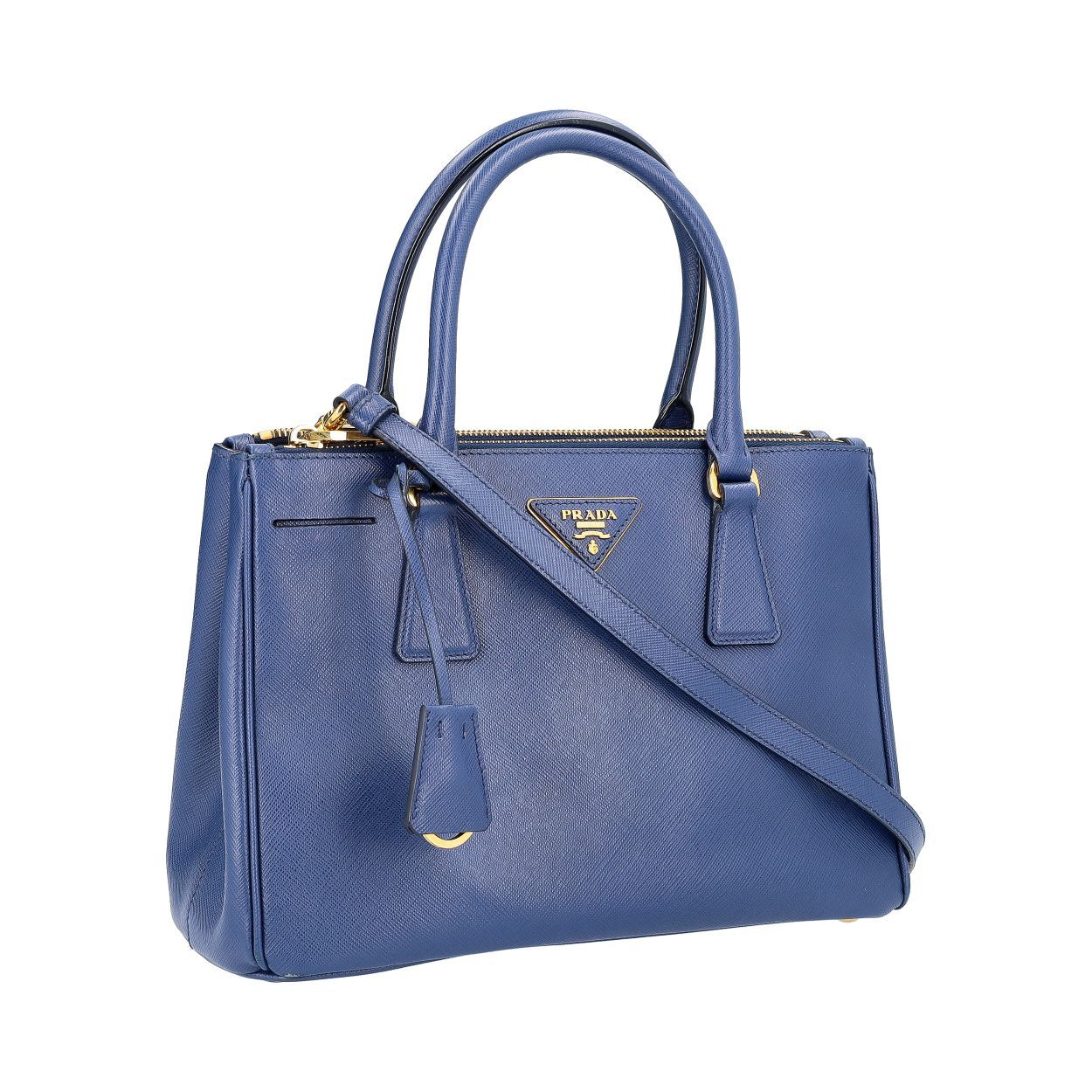 PRADA Saffiano Double Zip Small Tote Blue | Luxity