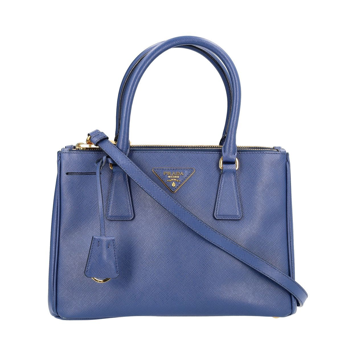 niconicomama＊PRADA PRADA Saffiano Double Zip Small Tote Blue | Luxity