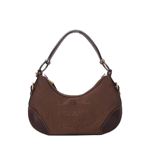 PRADA Jacquard Logo Hobo Brown | Luxity