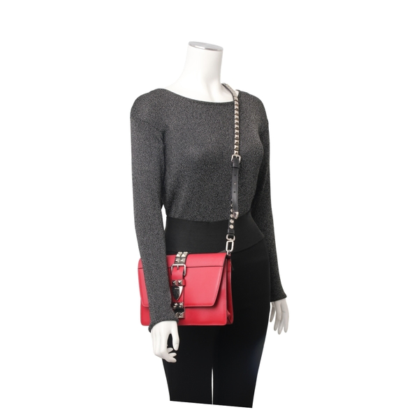 Calf/Saffiano Studded Elektra Crossbody Bag Red/Black