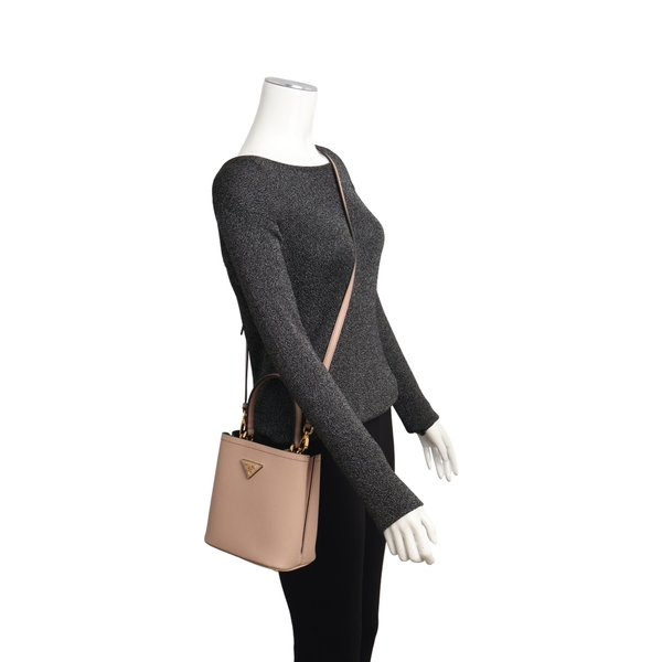 Saffiano Leather Panier Bucket Bag Powder Pink/Black