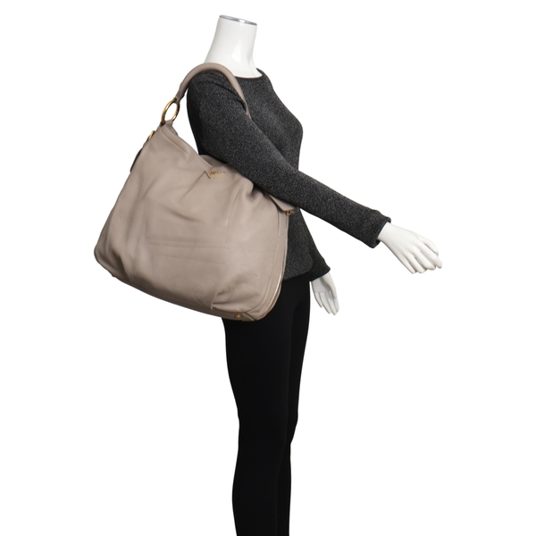 Leather Daino Hobo Grey
