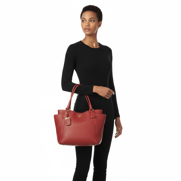 Leather Vitello Daino Shoulder Bag Burgundy