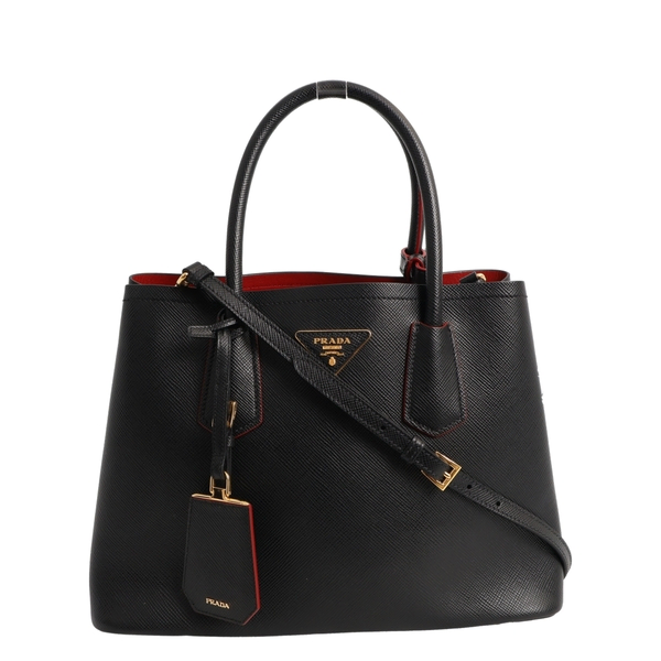 Saffiano Medium Double Tote Black