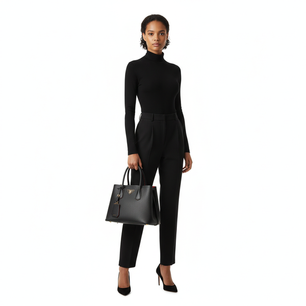 Saffiano Medium Double Tote Black