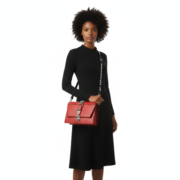 Leather Studded Elektra Crossbody Bag Red/Black