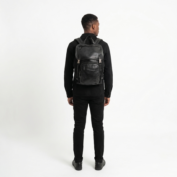 Leather/Nylon Backpack Black