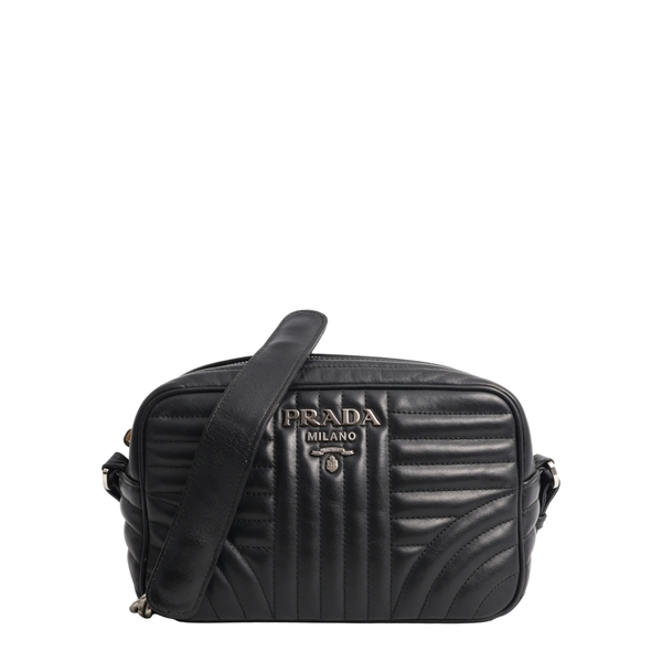 Quilted Leather Diagramme Crossbody Bag Black