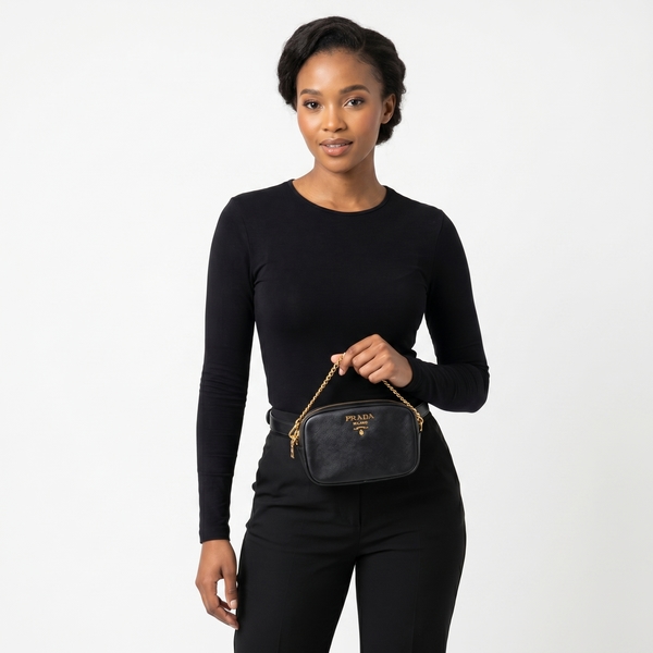 Saffiano Leather Belt Bag Black