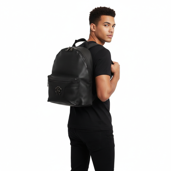 Leather Mirror Snake Backpack Black
