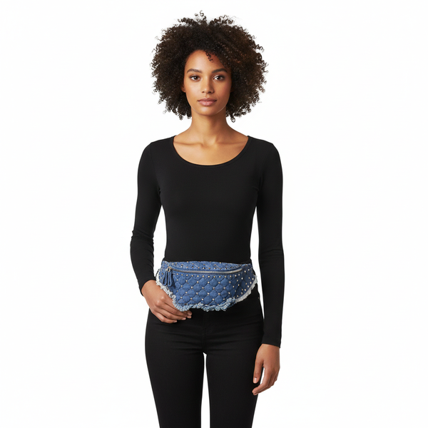 Denim Rockstud Belt Bag Blue