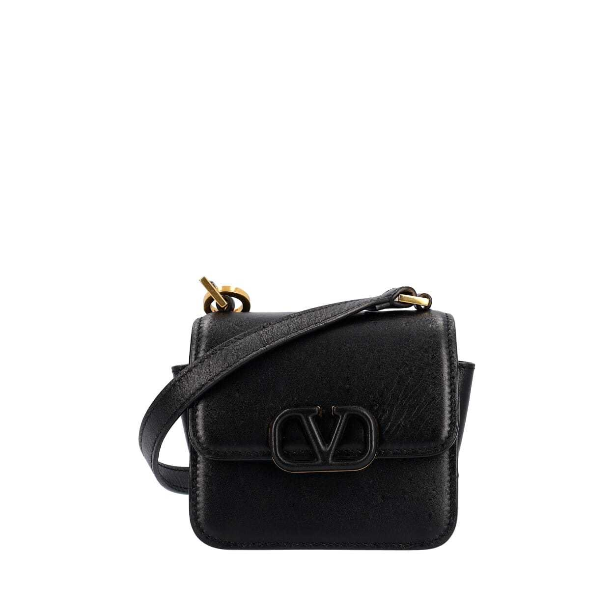 VALENTINO Leather Mini V-Sling Bag Black | Luxity