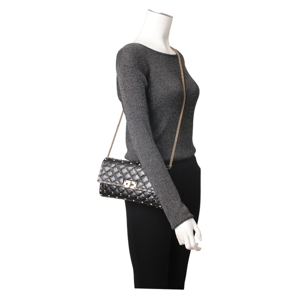 Patent Rockstud Chain Wallet Black