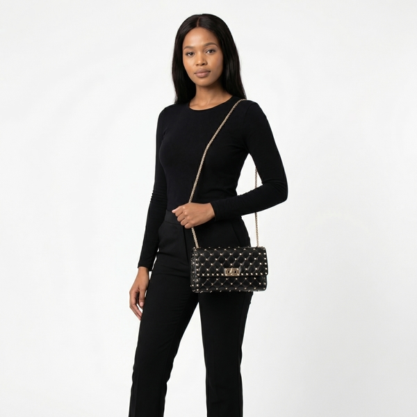 Patent Rockstud Chain Wallet Black