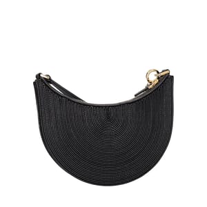 Raffia Mini Hobo Bag Black, view 4