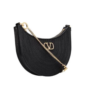 Raffia Mini Hobo Bag Black, view 2