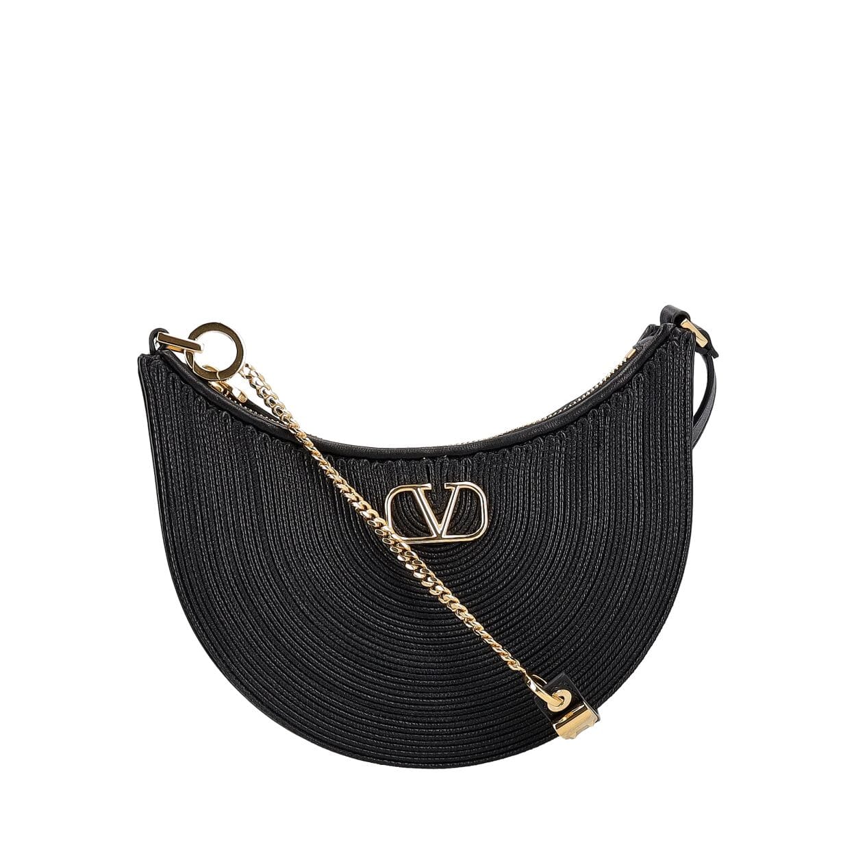 Raffia Mini Hobo Bag Black