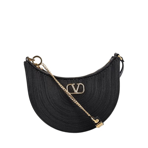 Raffia Mini Hobo Bag Black