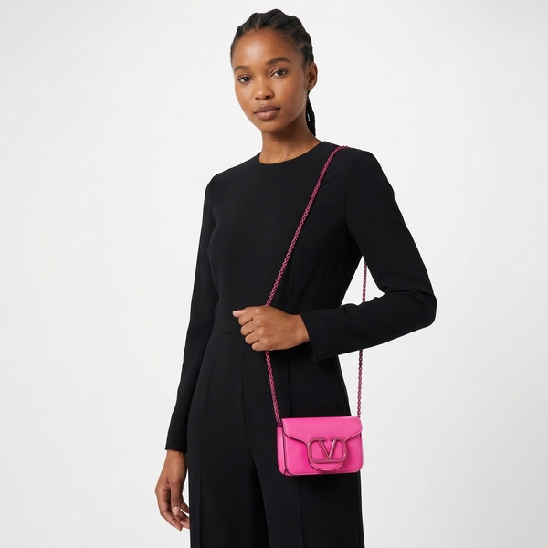 Leather Micro Loco Shoulder Bag Pink