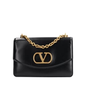 Leather Vain Medium Shoulder Bag Black