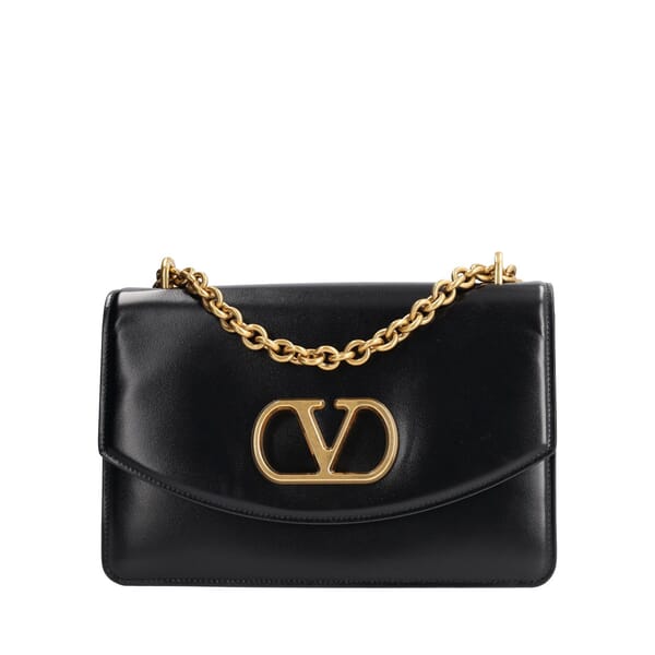 Leather Vain Medium Shoulder Bag Black