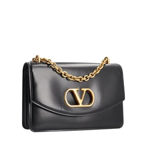 Leather Vain Medium Shoulder Bag Black, view 2