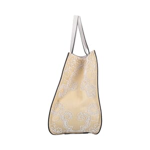 Canvas Bead Embellished VLogo Tote Beige/White, view 5