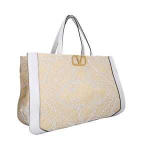Canvas Bead Embellished VLogo Tote Beige/White, view 2