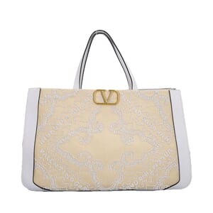 Canvas Bead Embellished VLogo Tote Beige/White