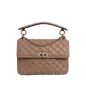 GARAVANI Leather Rockstud Spike Medium Bag Nude, view 4
