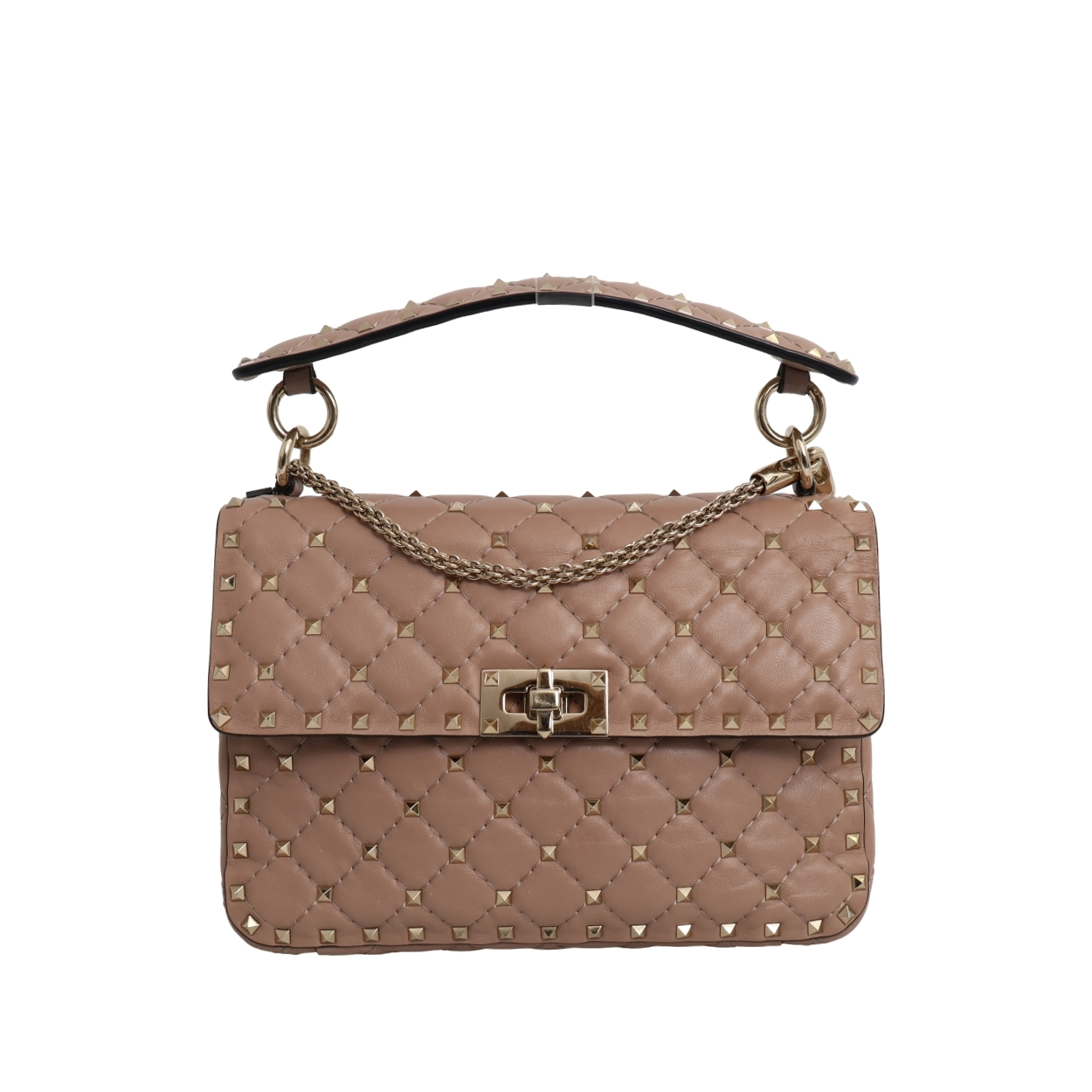 GARAVANI Leather Rockstud Spike Medium Bag Nude