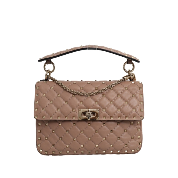 GARAVANI Leather Rockstud Spike Medium Bag Nude