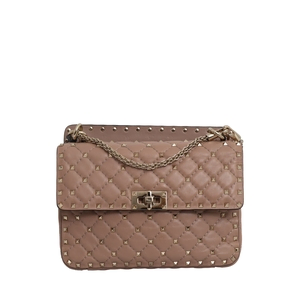 GARAVANI Leather Rockstud Spike Medium Bag Nude, view 5