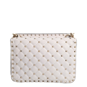 Leather VLTN Rockstud Shoulder Bag White, view 3