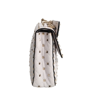 Leather VLTN Rockstud Shoulder Bag White, view 6